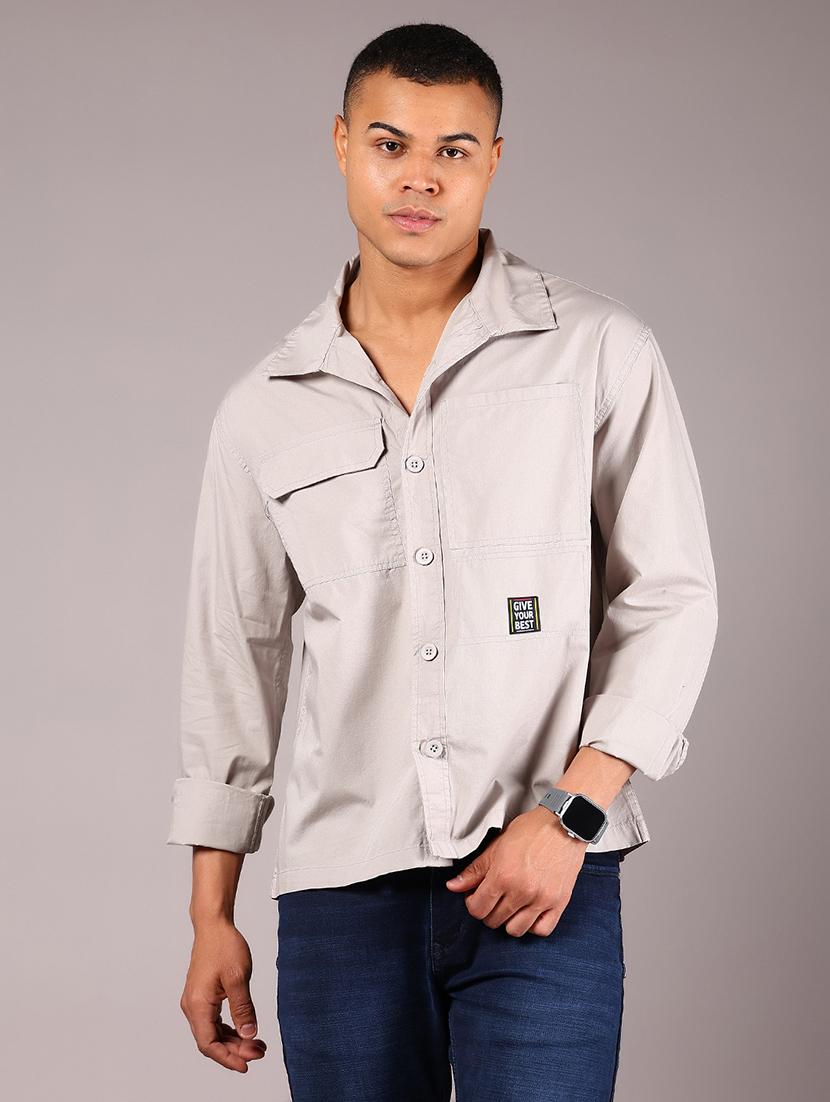 men solid collared long sleeve loose fit shirt - 21922776 - Standard Image - 1
