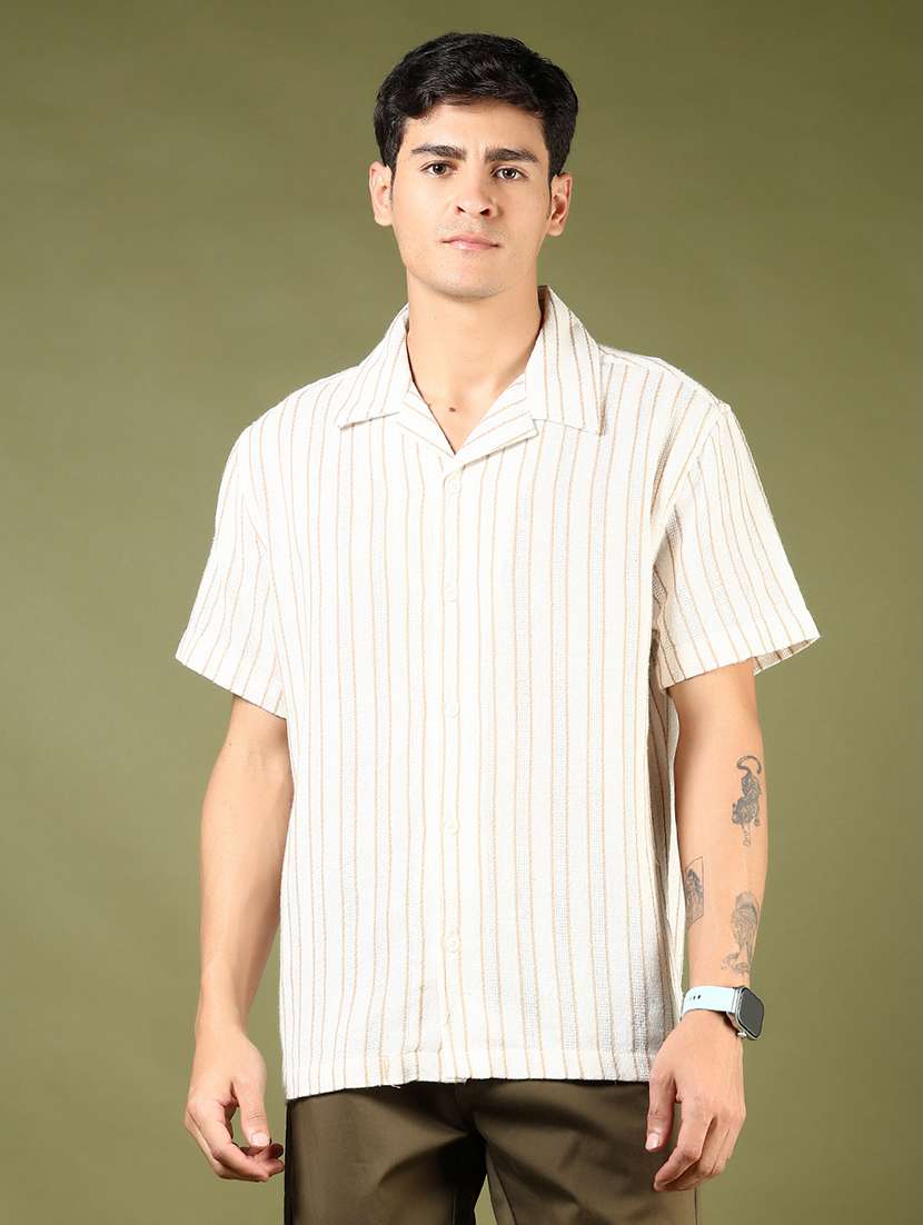 men striped cuban collared short sleeves casual shirt - 21922801 -  Standard Image - 1