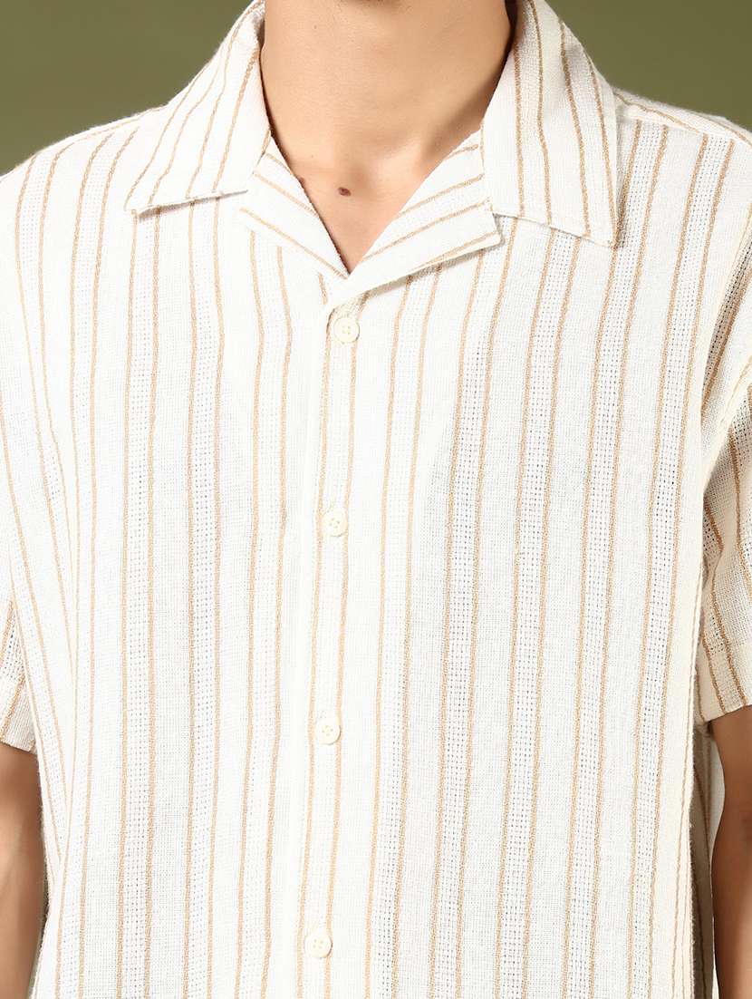 men striped cuban collared short sleeves casual shirt - 21922801 -  Standard Image - 4