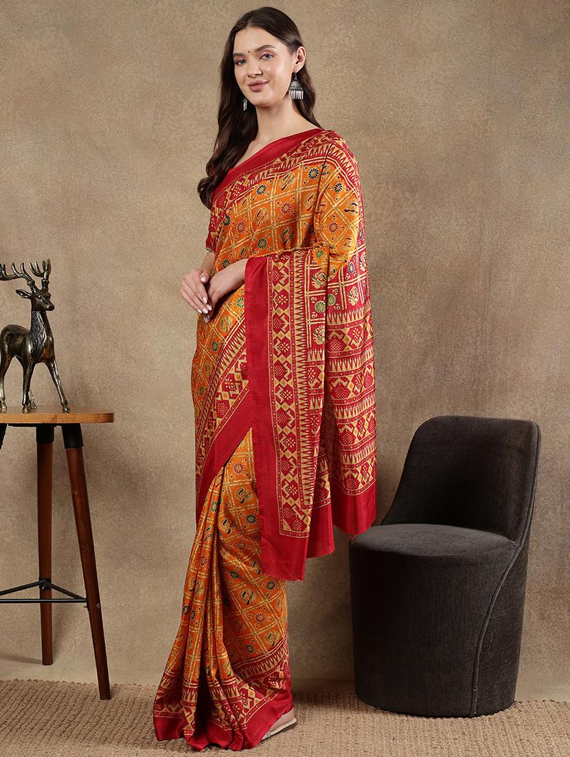 women yellow printed saree with blouse - 21922909 - Standard Image - 1