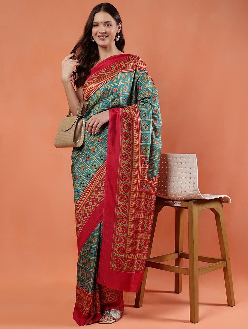 women green printed saree with blouse - 21922910 - Standard Image - 1