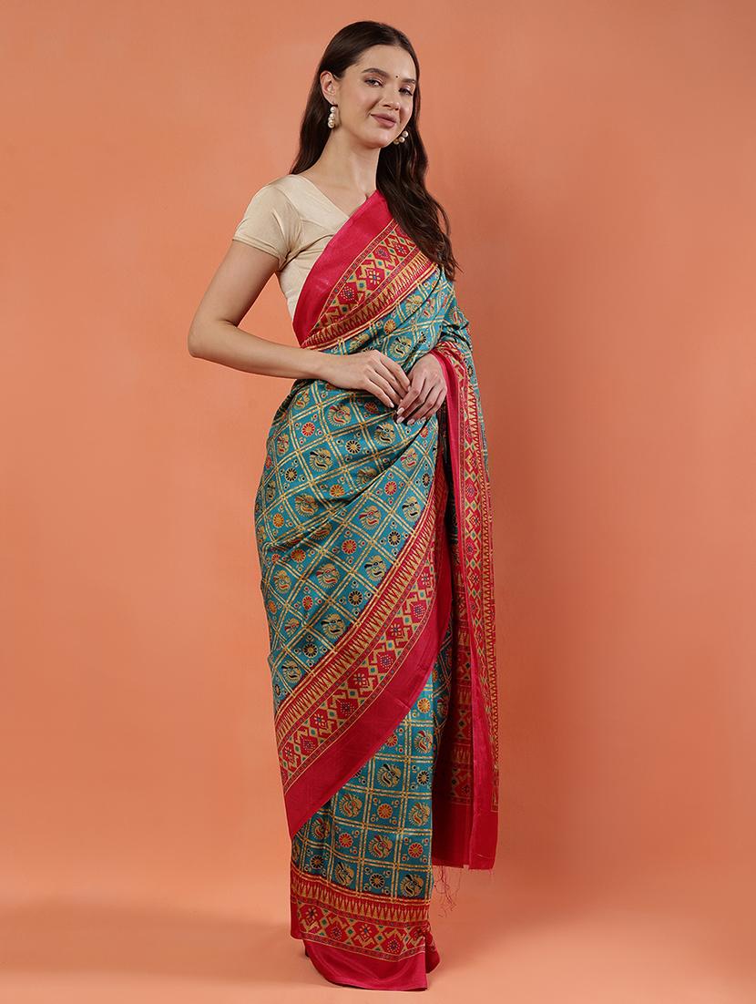 women green printed saree with blouse - 21922910 - Standard Image - 4