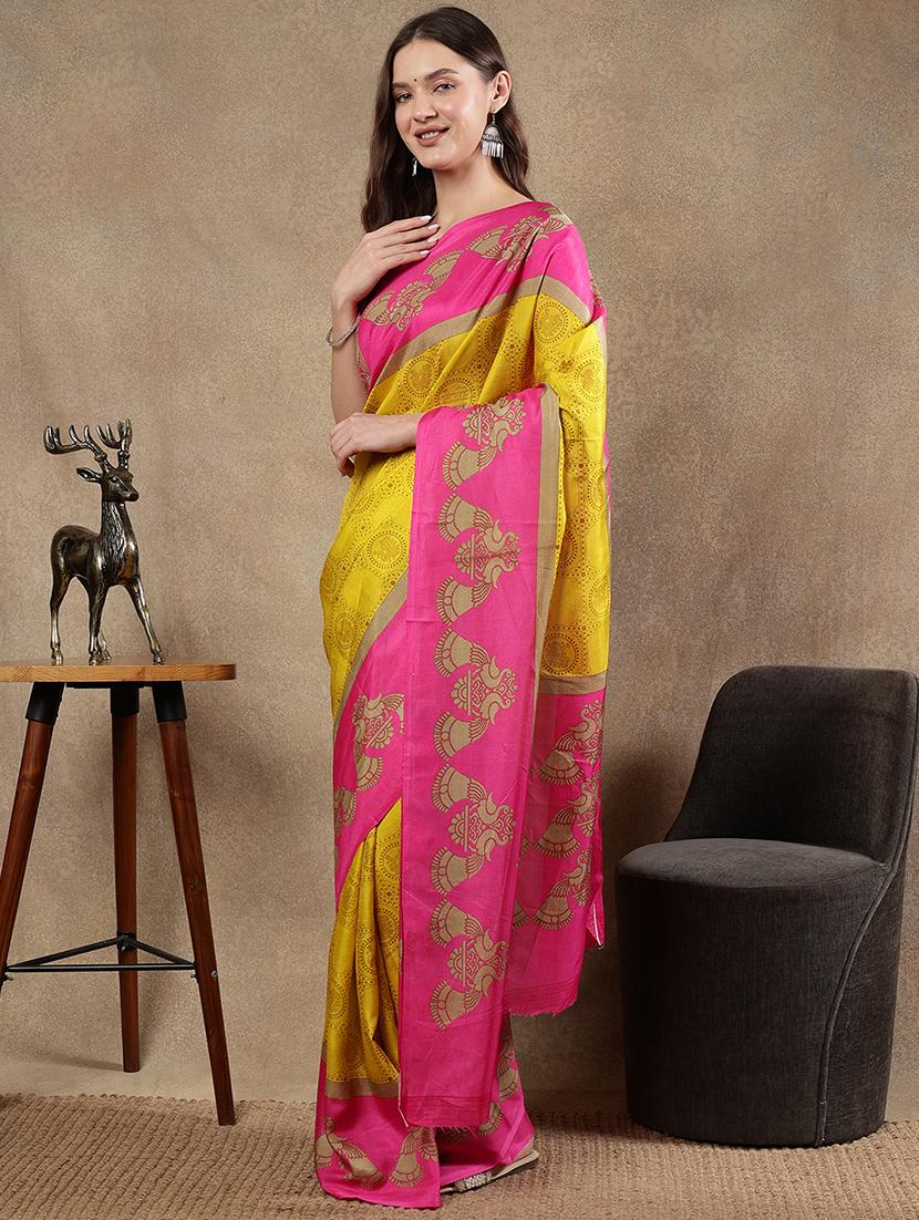 women yellow printed saree with blouse - 21922912 - Standard Image - 1