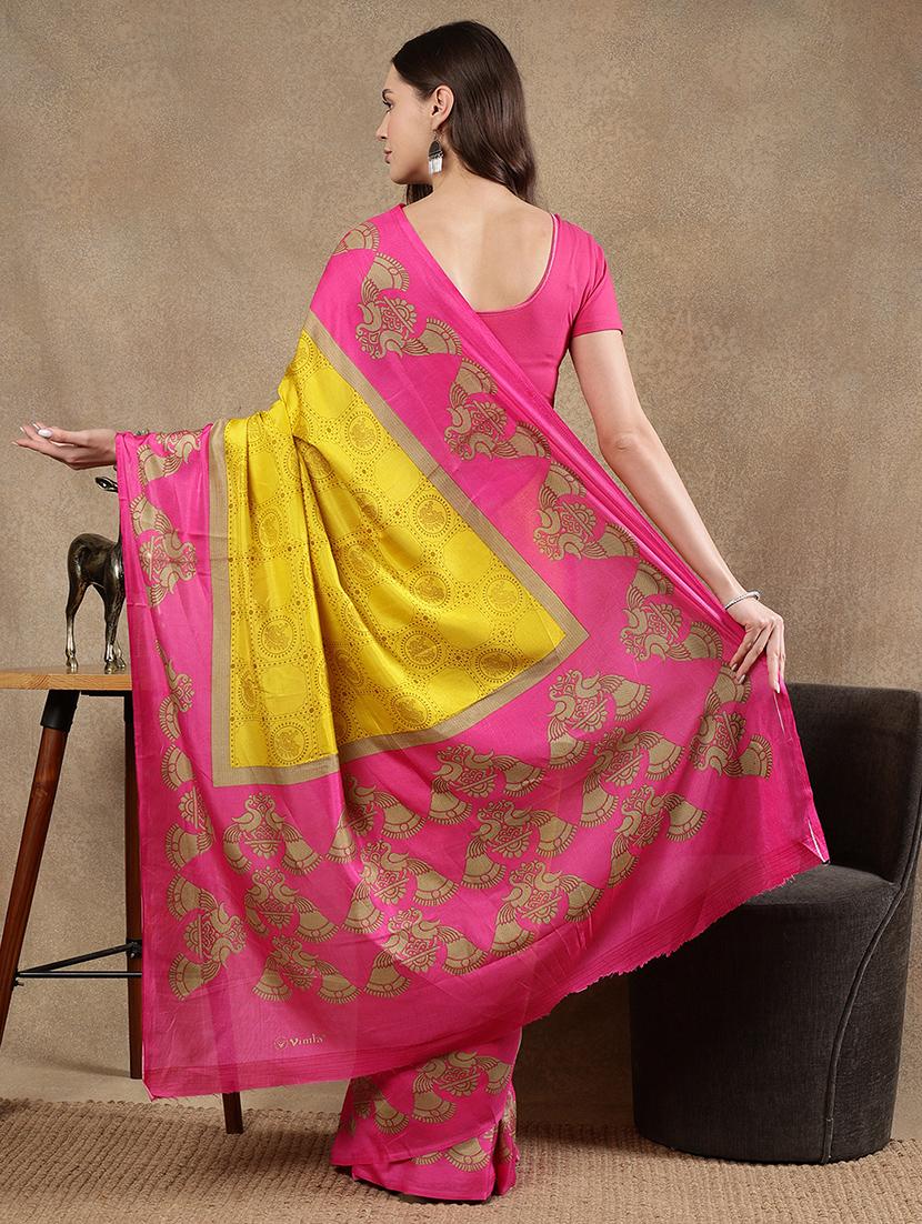women yellow printed saree with blouse - 21922912 - Standard Image - 4