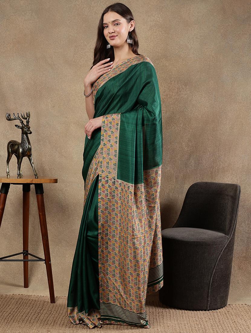 women green printed saree with blouse - 21922913 -  Standard Image - 1