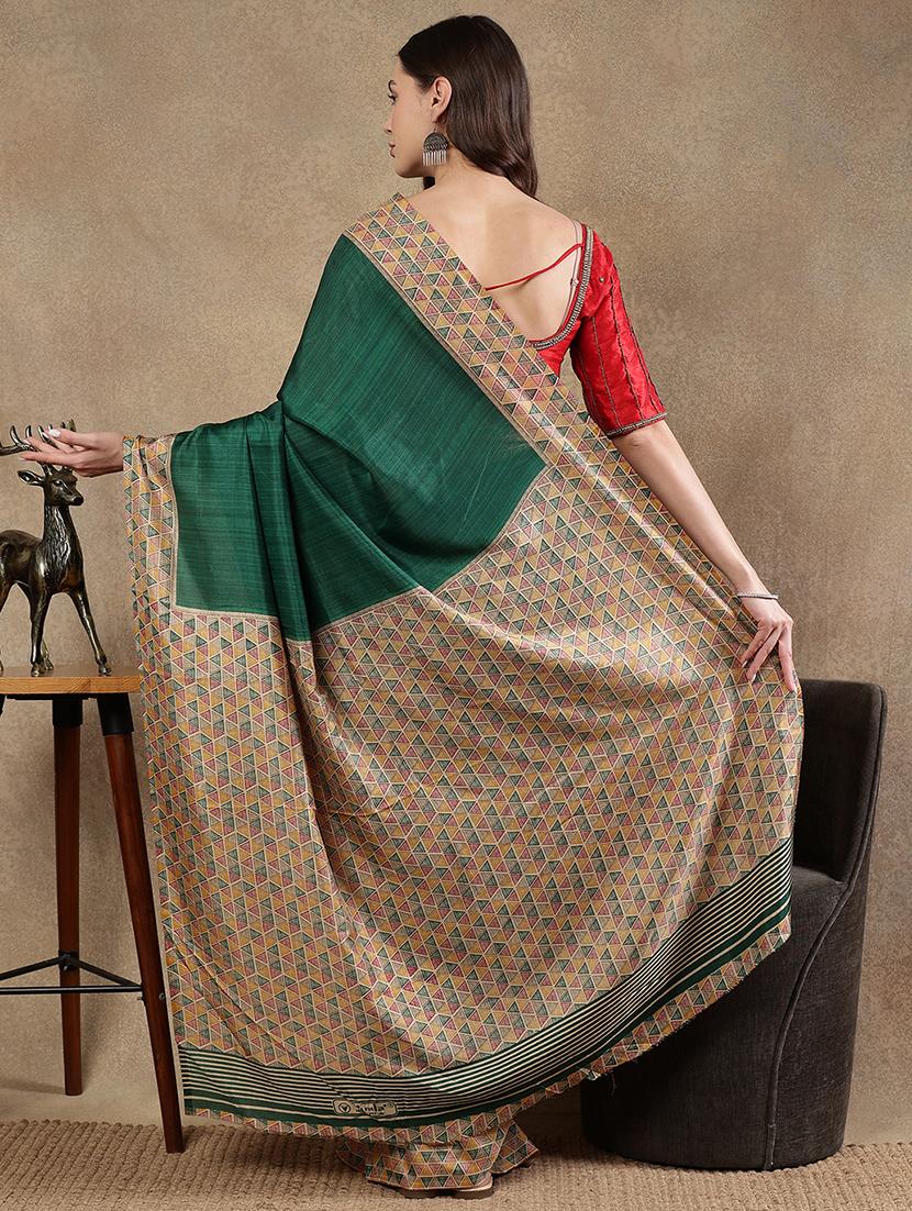 women green printed saree with blouse - 21922913 - Standard Image - 4