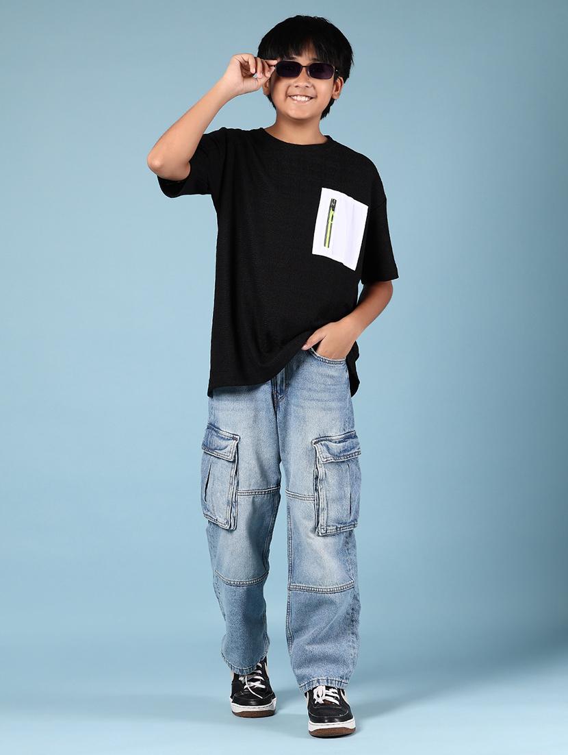 boys black placement print round neck t-shirt - 21923541 - Standard Image - 4