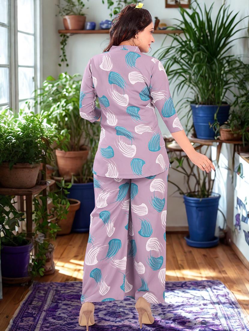 womn printed mandarin neck co-ord set - 21923676 - Standard Image - 1