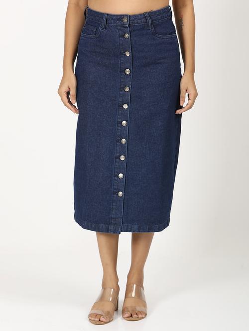 women solid high rise denim skirt - 21923724 -  Standard Image - 0