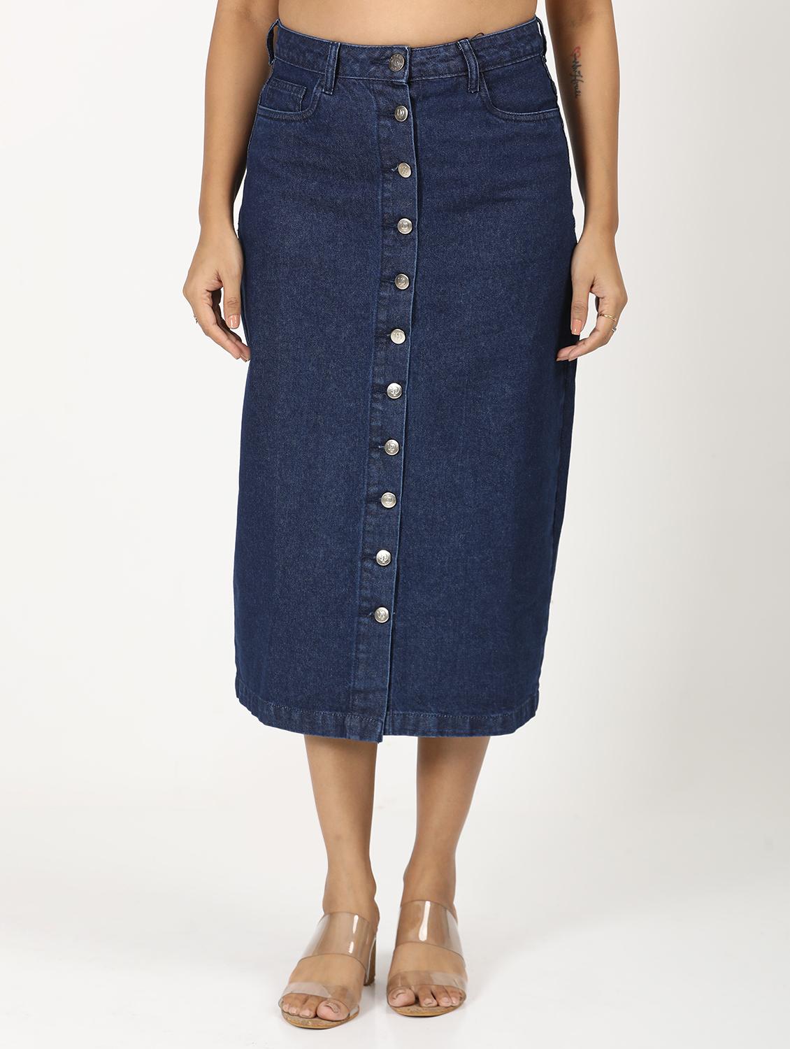 women solid high rise denim skirt - 21923724 -  Zoom Image - 0