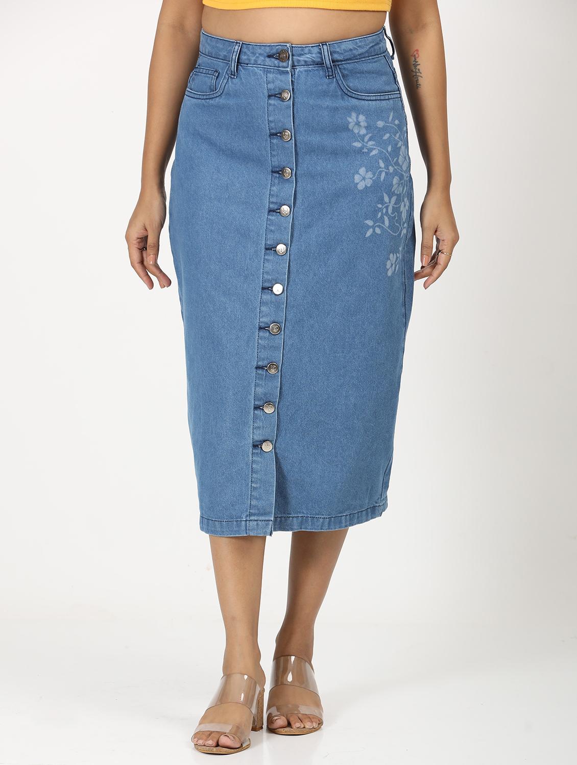 women solid high rise denim skirt - 21923726 - Zoom Image - 0