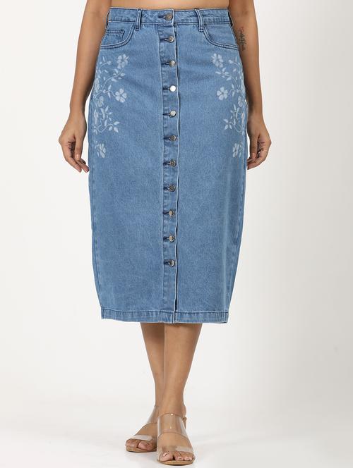 women solid high rise denim skirt - 21923727 - Standard Image - 0