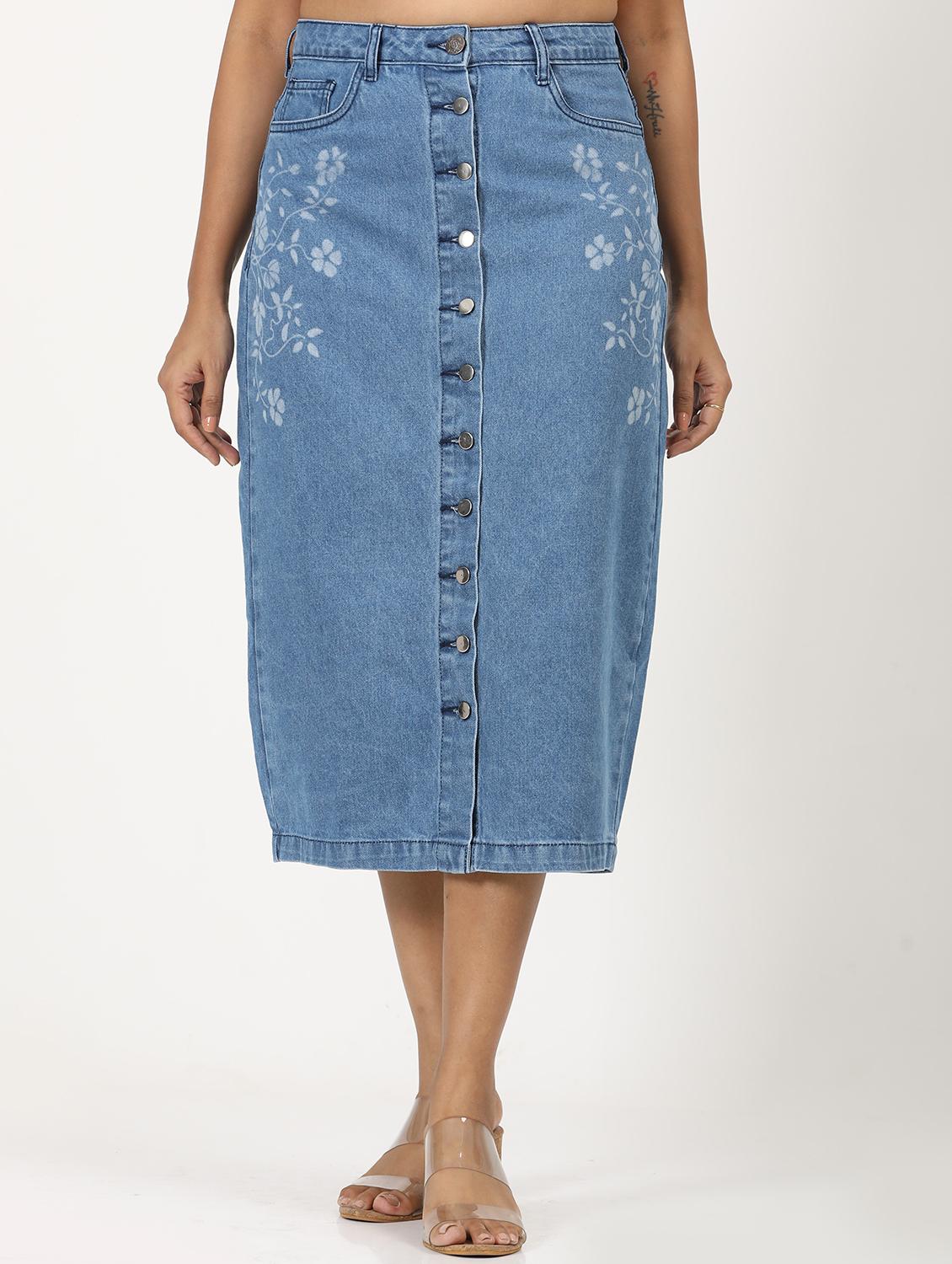 women solid high rise denim skirt - 21923727 - Zoom Image - 0