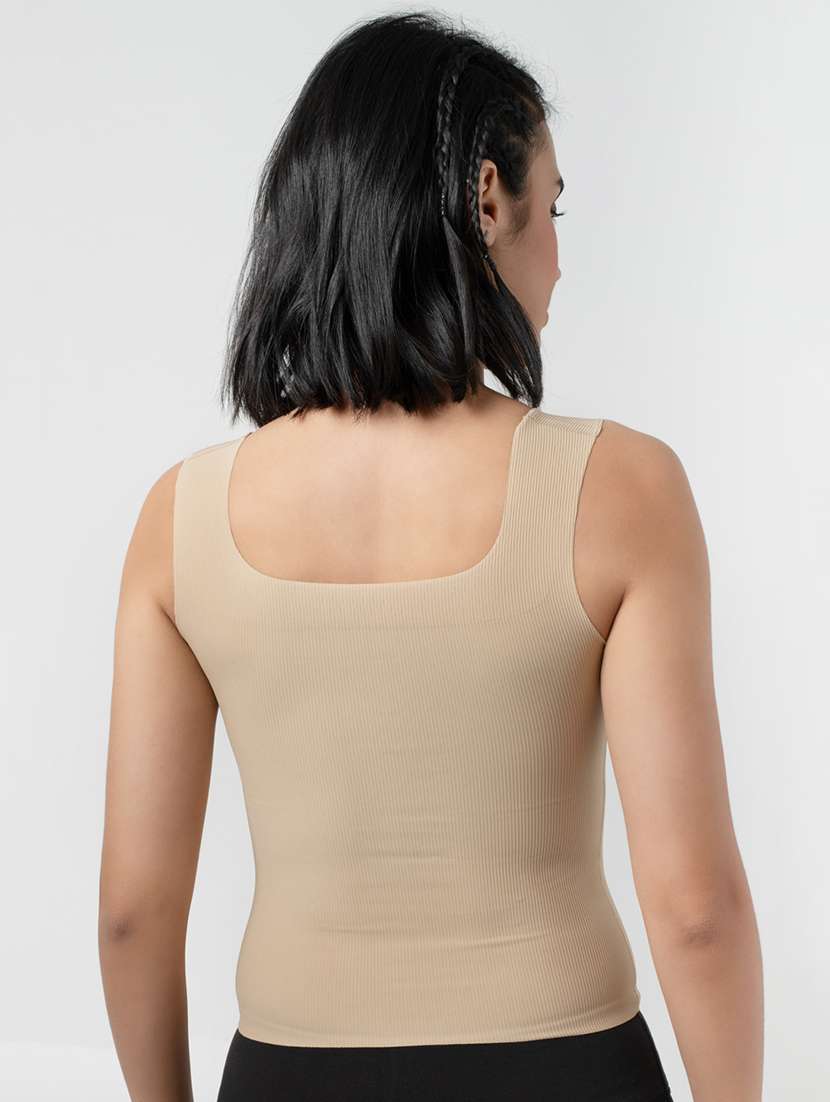 women nude solid sleeveless tank top - 21923759 - Standard Image - 1