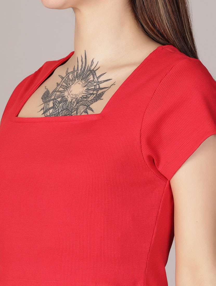 women solid short sleeve crop top - 21923806 -  Standard Image - 4