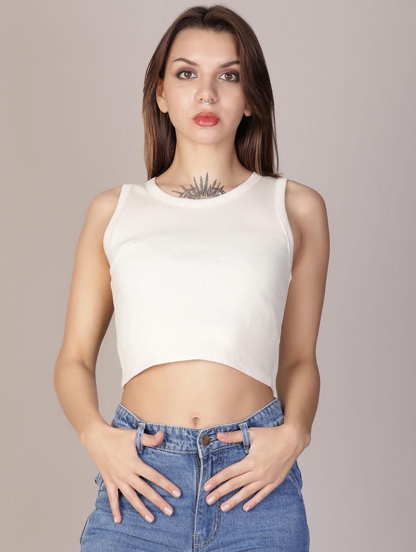 women solid sleeveless crop top - 21923807 - Standard Image - 1