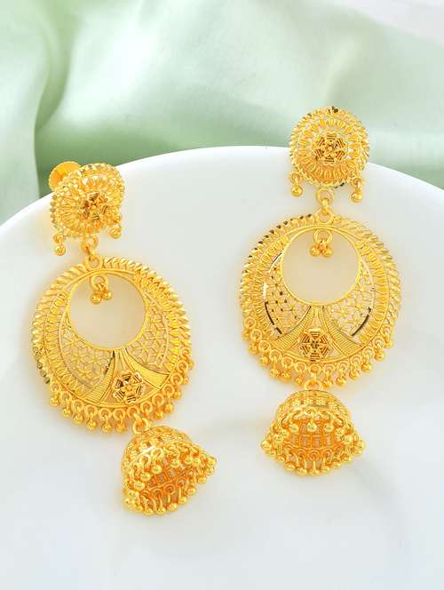 women gold plated brass jhumka earring - 21923893 -  Standard Image - 0
