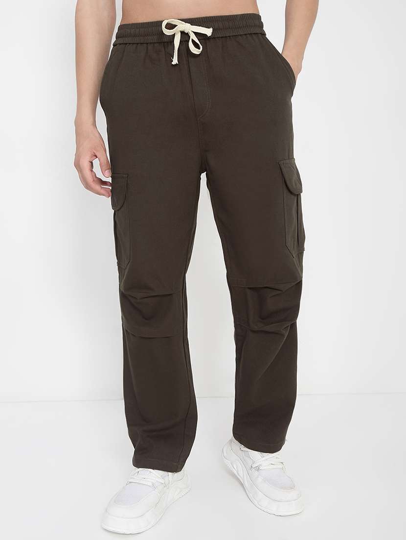 men brown solid mid rise regular fit cargo - 21923908 -  Standard Image - 1