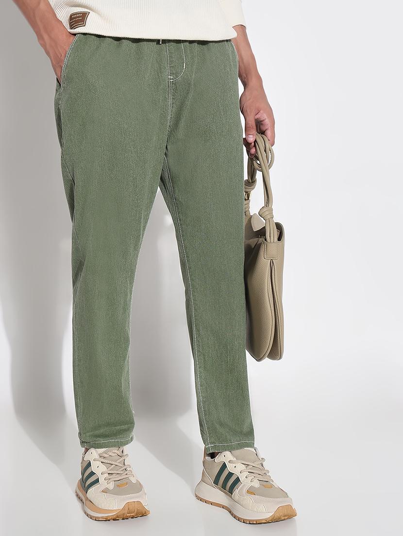 men olive solid mid rise slim fit trouser - 21923944 - Zoom Image - 0