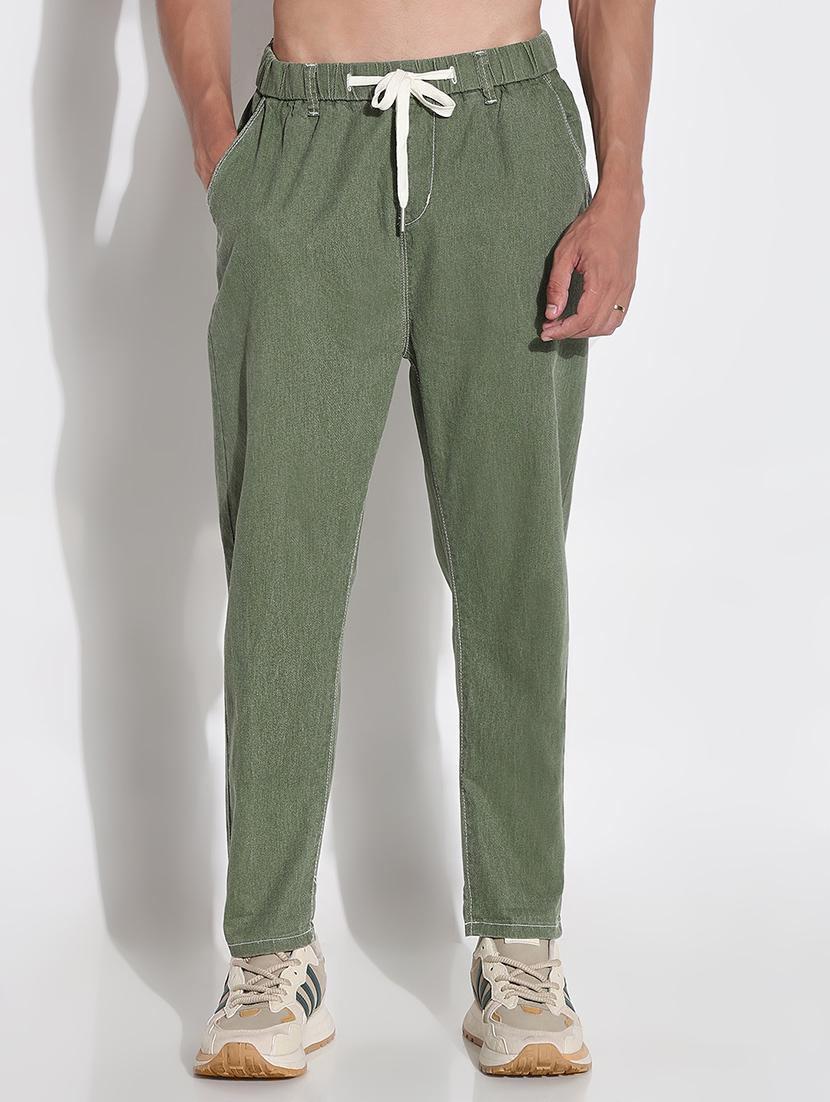 men olive solid mid rise slim fit trouser - 21923944 -  Standard Image - 1