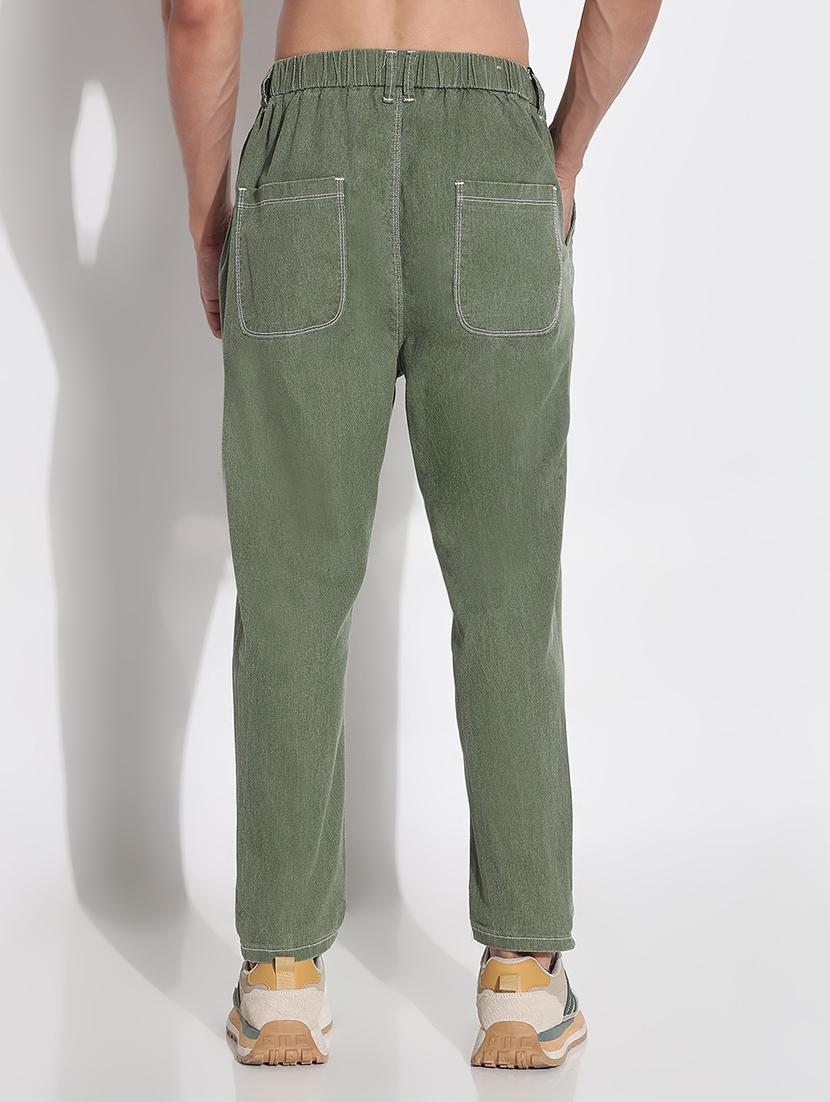 men olive solid mid rise slim fit trouser - 21923944 - Standard Image - 4
