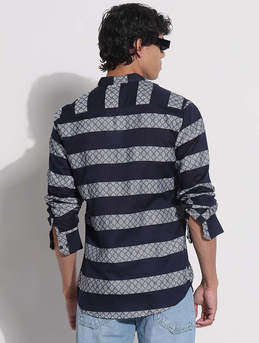 men printed long sleeve mandarin neck casual shirt - 21923961 -  Standard Image - 4