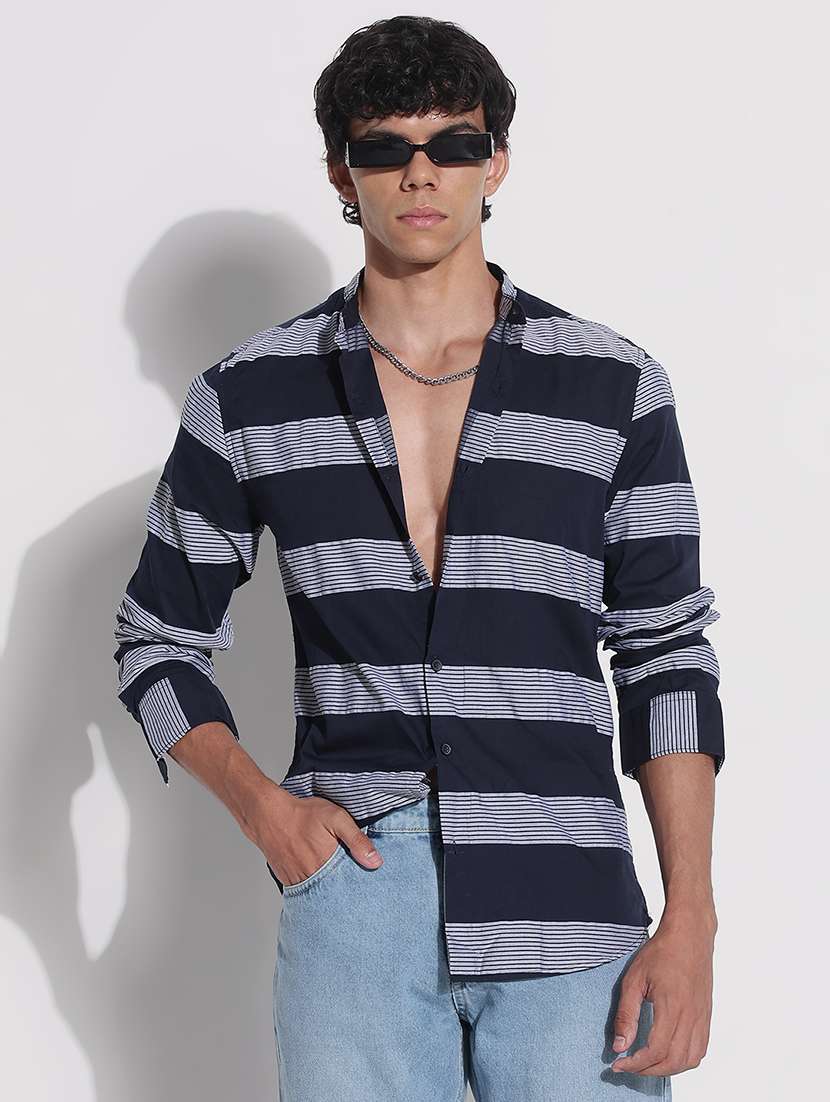 men printed mandarin neck long sleeve shirt - 21923962 -  Standard Image - 1