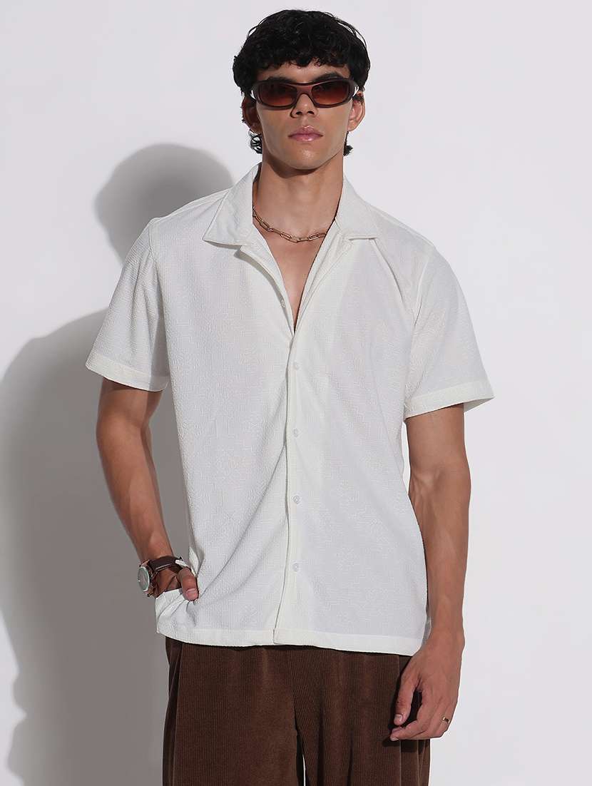 men textured cuban collar short sleeve loose fit shirt - 21923964 -  Standard Image - 1