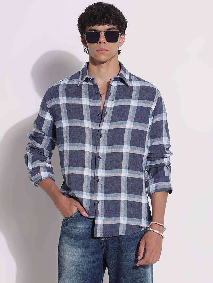 men checkered long sleeve regular fit casual shirt - 21923971 -  Standard Image - 1