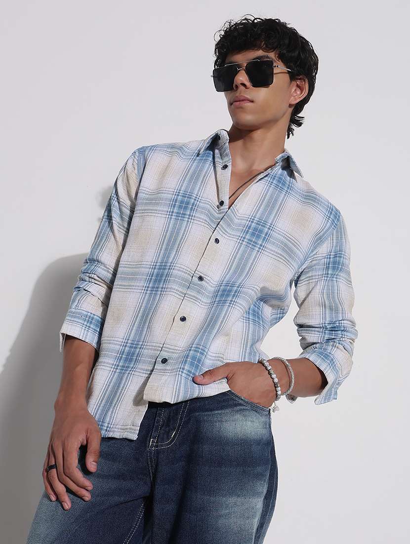 men checkered long sleeve regular fit casual shirt