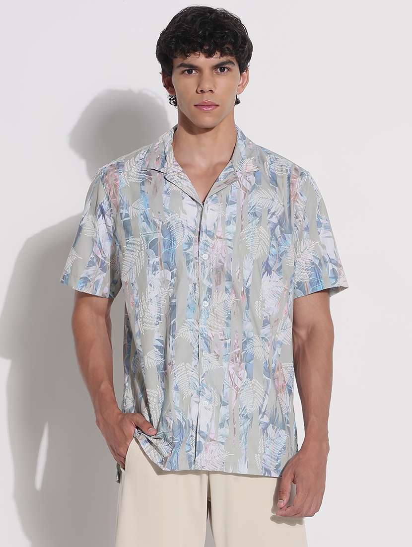 men printed cuban collar short sleeve loose fit shirt - 21923975 -  Standard Image - 1