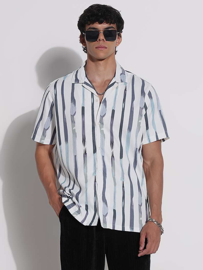 men printed cuban collar short sleeve loose fit shirt - 21923980 -  Standard Image - 1