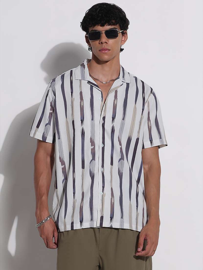 men printed cuban collar short sleeve loose fit shirt - 21923981 -  Standard Image - 1