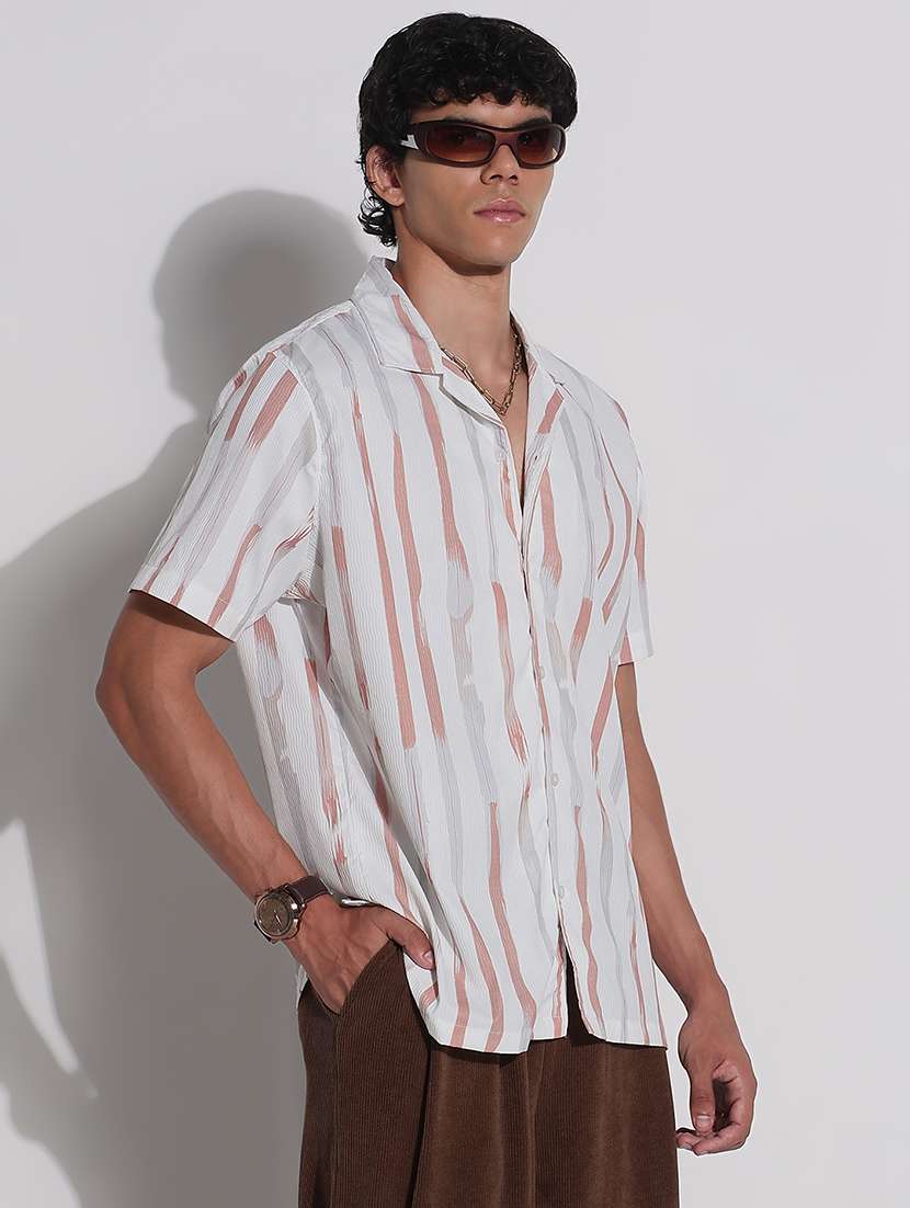 men's white striped cotton blend casual shirt - 21923982 -  Standard Image - 1