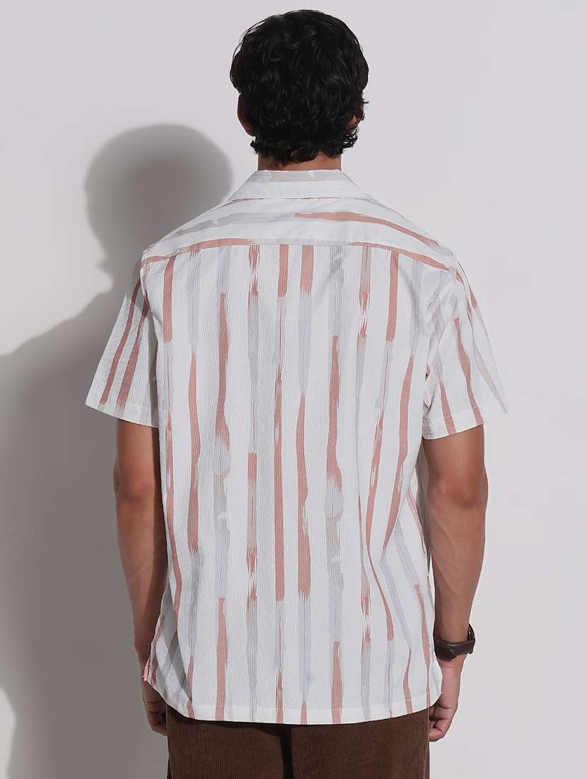 men's white striped cotton blend casual shirt - 21923982 -  Standard Image - 4