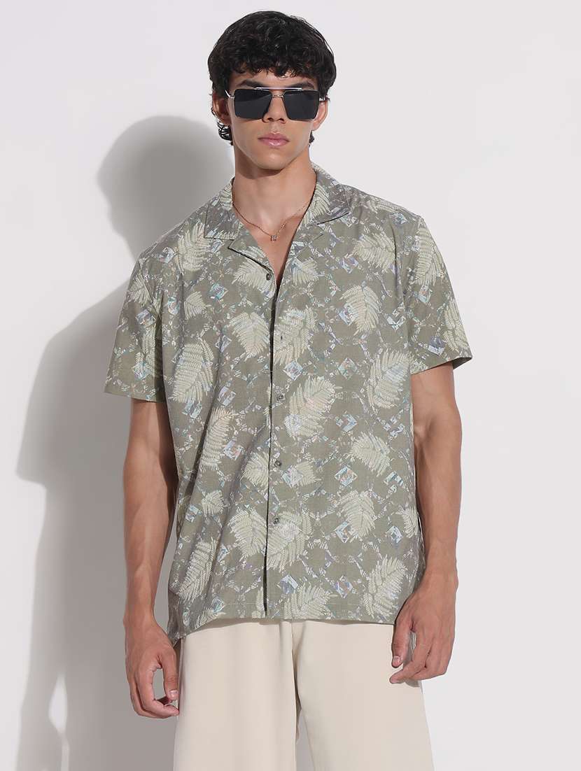 men printed cuban collar short sleeve loose fit shirt - 21923983 -  Standard Image - 1