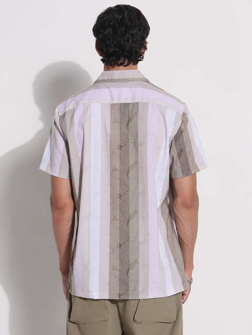 men striped cuban collar short sleeve loose fit shirt - 21923984 -  Standard Image - 4