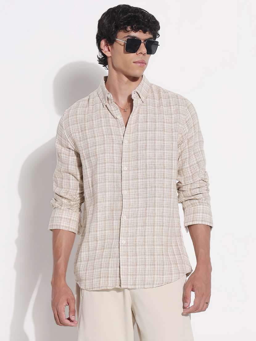 men checkered long sleeve regular fit casual shirt - 21923990 -  Standard Image - 1