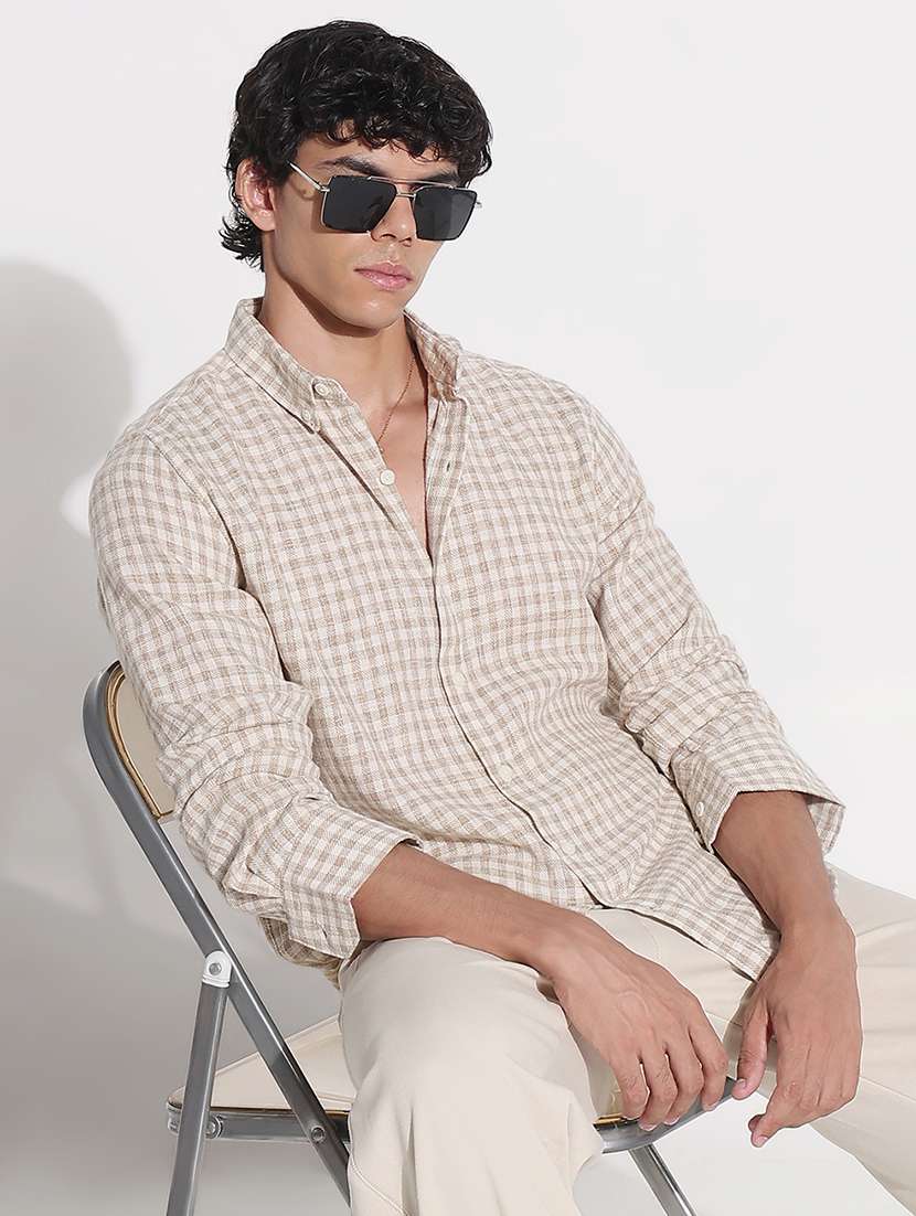 men checkered long sleeve regular fit casual shirt