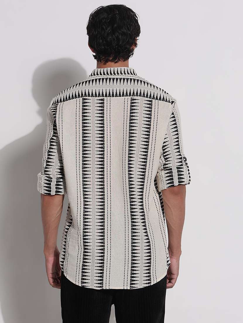 men printed long sleeve mandarin neck casual shirt - 21923993 -  Standard Image - 4