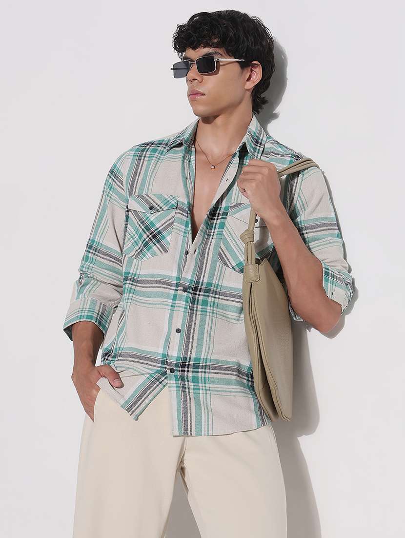 men checkered long sleeve regular fit casual shirt