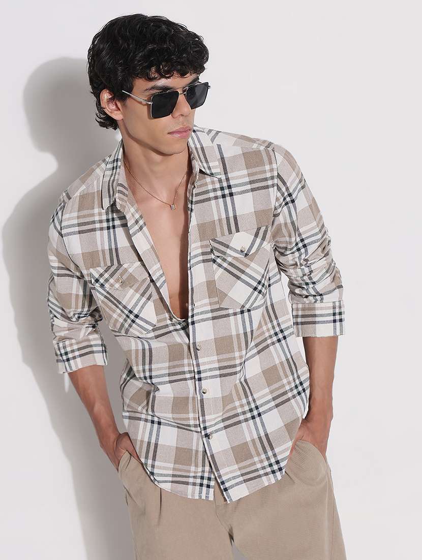 men checkered long sleeve regular fit casual shirt
