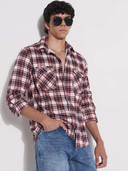 men checkered long sleeve regular fit casual shirt - 21923998 - Standard Image - 0