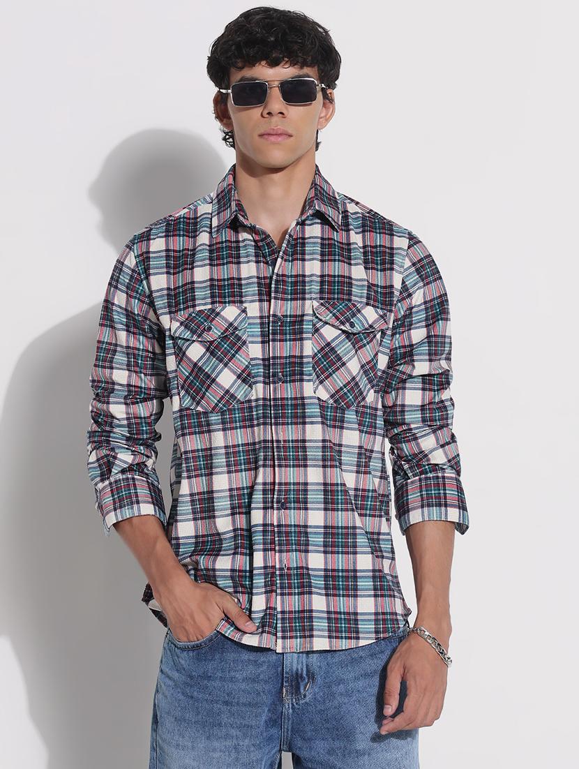 men checkered long sleeve regular fit casual shirt - 21923999 -  Standard Image - 1