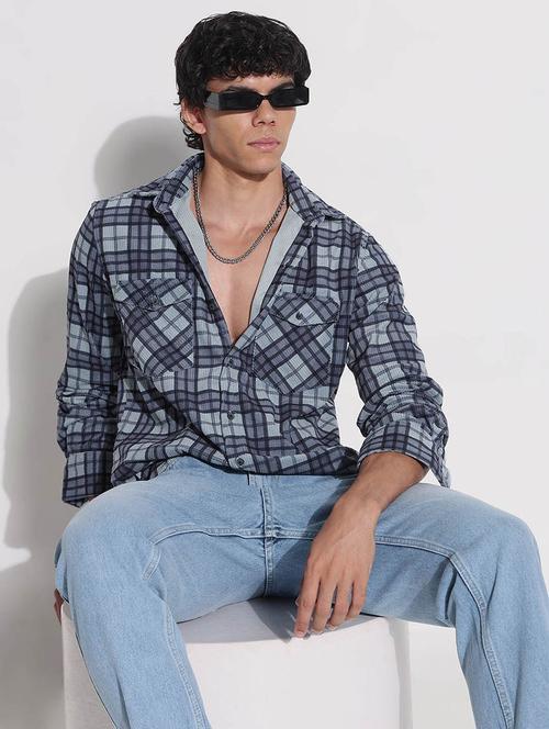 men checkered long sleeve regular fit casual shirt - 21924000 -  Standard Image - 0