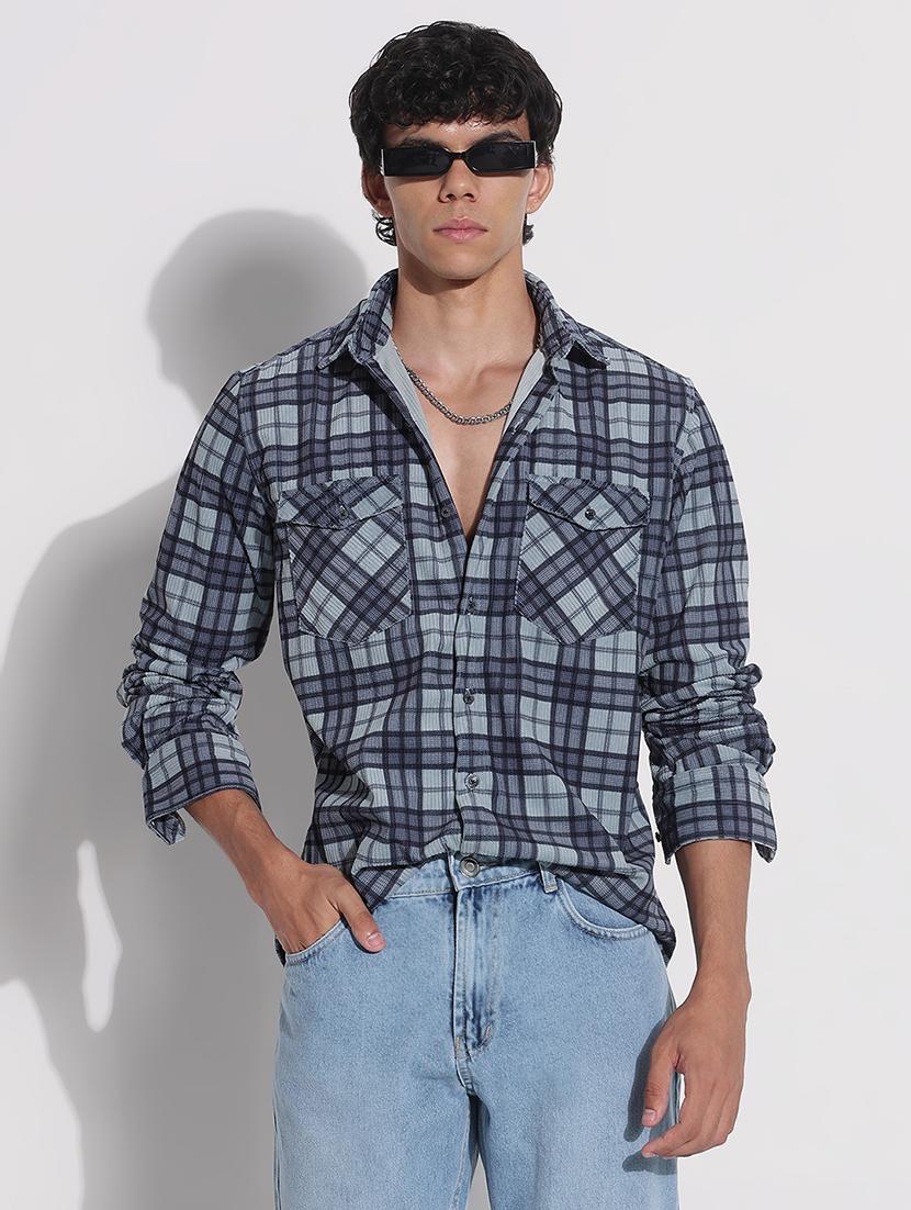 men checkered long sleeve regular fit casual shirt - 21924000 -  Standard Image - 1