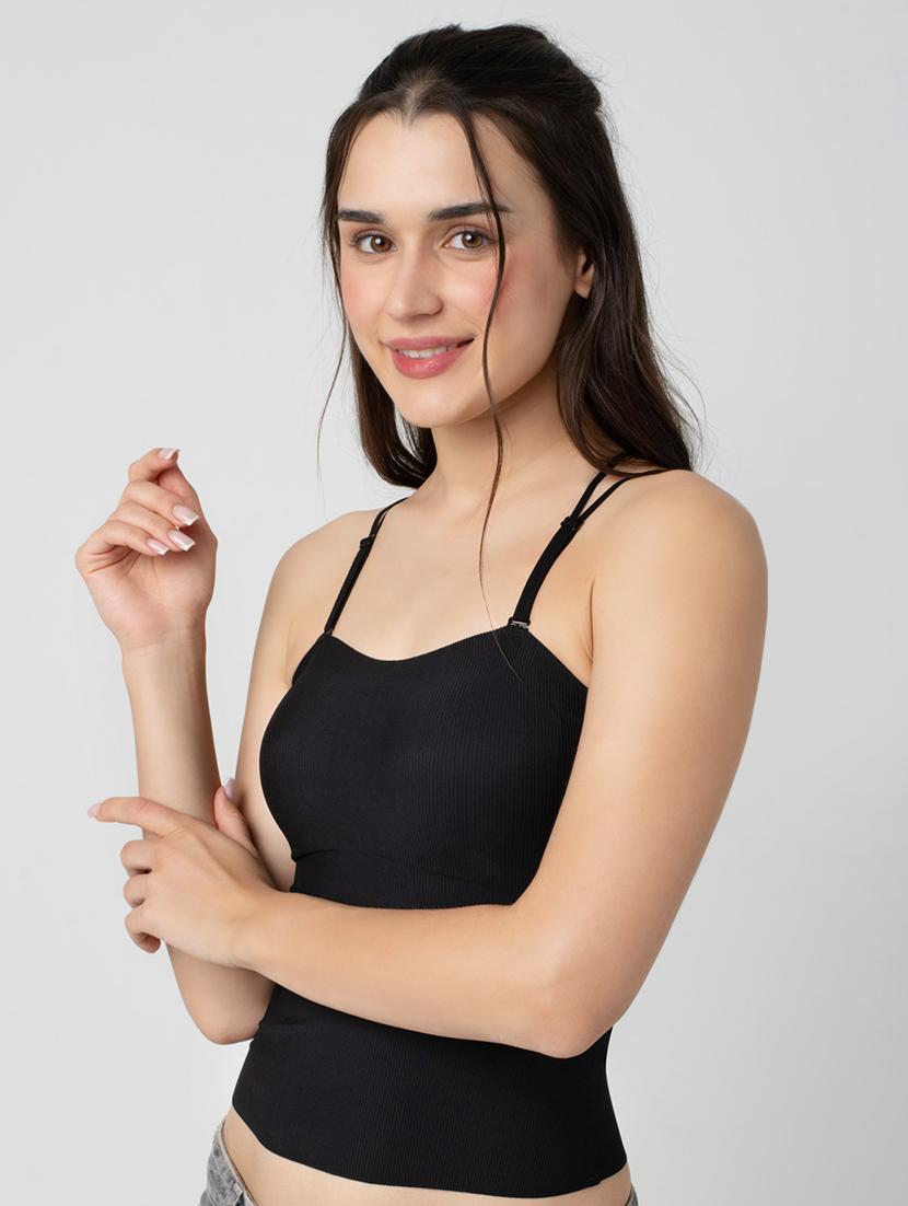women solid shoulder strap tank top - 21924029 - Standard Image - 1