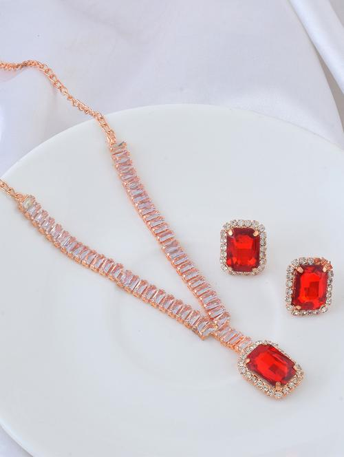 rose gold ruby crystal necklace set women - 21924050 - Standard Image - 0