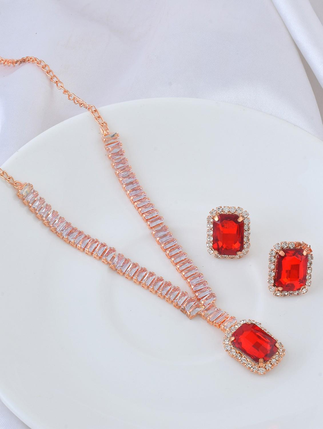 rose gold ruby crystal necklace set women - 21924050 - Zoom Image - 0