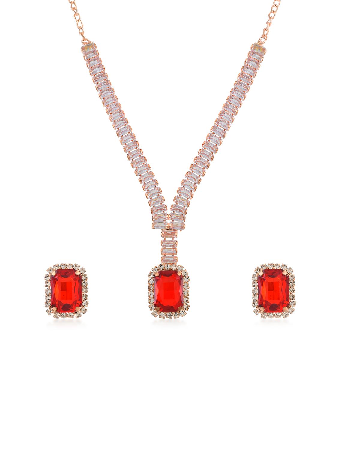 rose gold ruby crystal necklace set women - 21924050 - Standard Image - 1